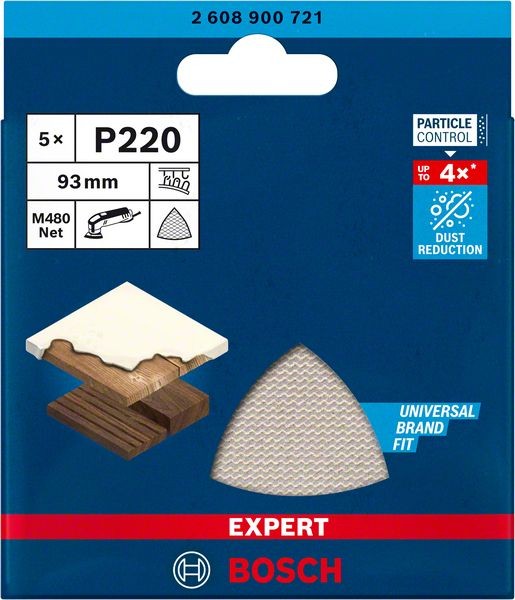 Bosch Professional Expert M480 Schleifnetz für Deltaschleifer, 93 mm, G 220, 5-tlg. (2608900721)