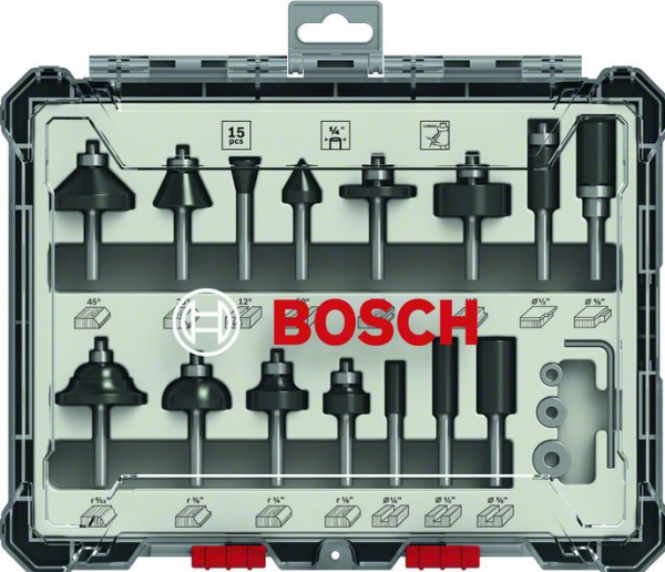 Bosch Professional 15 tlg Mixed Fräser Set ¼” Schaft (2607017473)