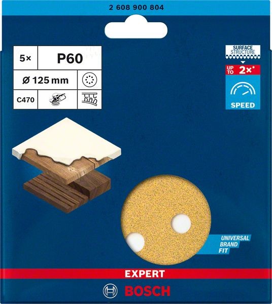 Bosch Professional Expert C470 Schleifpapier mit 8 Löchern für Exzenterschleifer, 125 mm, G 60, 5-tlg. (2608900804)