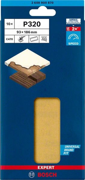 Bosch Professional Expert C470 Schleifpapier mit 8 Löchern für Schwingschleifer, 93 x 186 mm, G 320, 10-tlg. (2608900870)