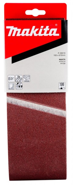 Makita Gewebeschleifband 100 x 610mm für 9924DB/9403/9404, K100, 5 Stck. (P-36918)