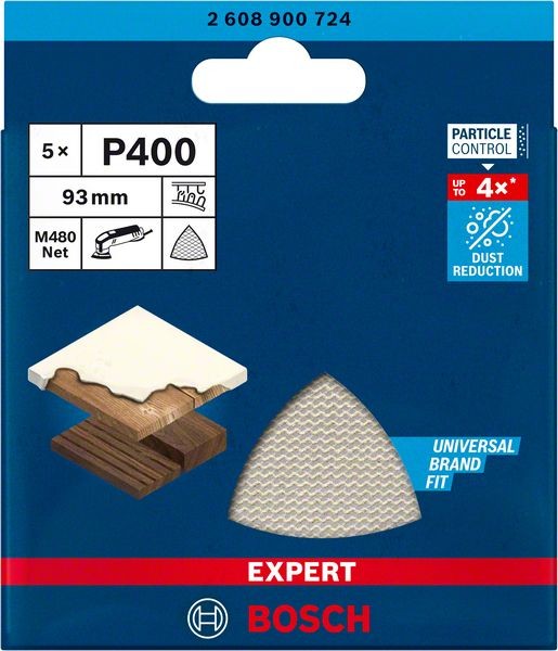 Bosch Professional Expert M480 Schleifnetz für Deltaschleifer, 93 mm, G 400, 5-tlg. (2608900724)