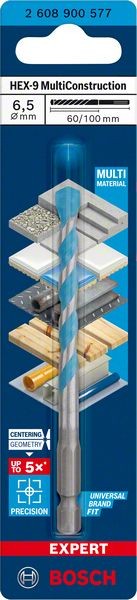 Bosch Professional Expert HEX-9 MultiConstruction Bohrer, 6,5 x 60 x 100 mm (2608900577)