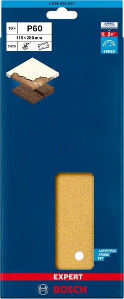 Bosch Professional Expert C470 Schleifpapier mit 14 Löchern für Schwingschleifer, 115 x 280 mm, G 60, 10-tlg. (2608900847)