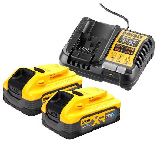 Dewalt DCB1104H2-QW Akku-Starter-Set 2x Akku 18V Powerstack; 5,0Ah + Ladegerät DCB1104