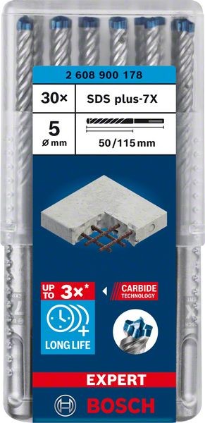 Bosch Professional Expert SDS plus-7X Hammerbohrer, 5 x 50 x 115 mm, 30-tlg. (2608900178)