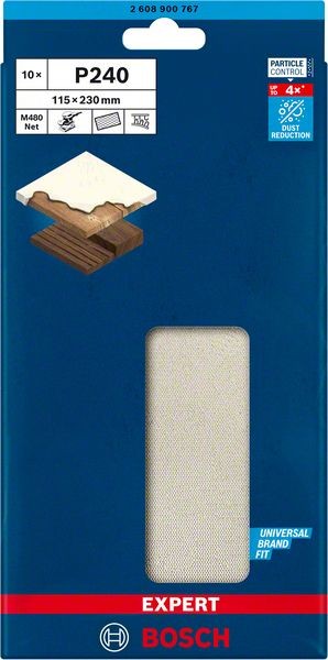 Bosch Professional Expert M480 Schleifnetz für Schwingschleifer, 115 x 230 mm, G 240, 10-tlg. (2608900767)