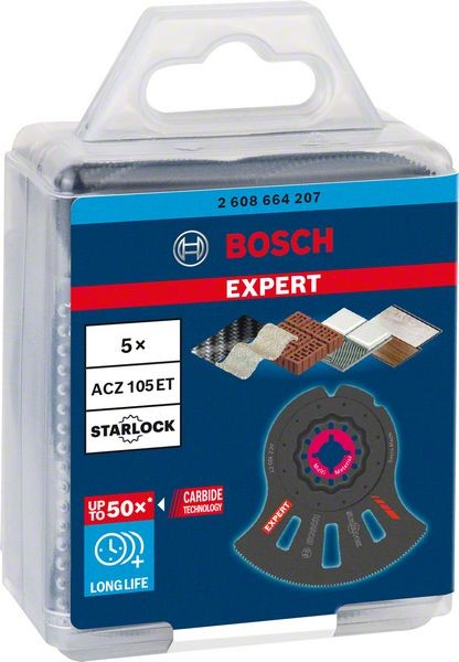 Bosch Professional Expert MultiMaterial Segment Blade (Segmentsägeblatt) ACZ 105 ET Blatt für Multifunktionswerkzeuge, 5 Stück (2608664207)