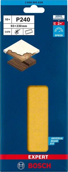Bosch Professional Expert C470 Schleifpapier mit 8 Löchern für Schwingschleifer, 93 x 230 mm, G 240, 10-tlg. (2608900838)