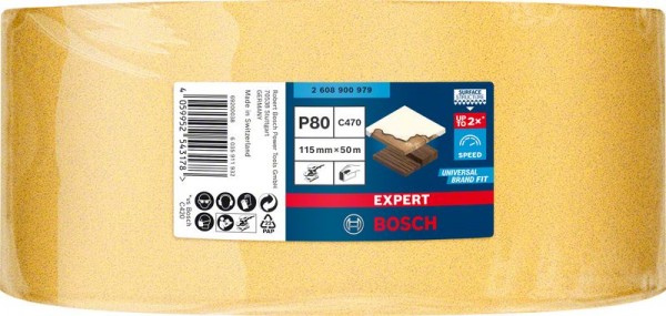 Bosch Professional Expert C470 Schleifpapierrolle zum Handschleifen, 115 mm x 50 m, G 80 (2608900979)