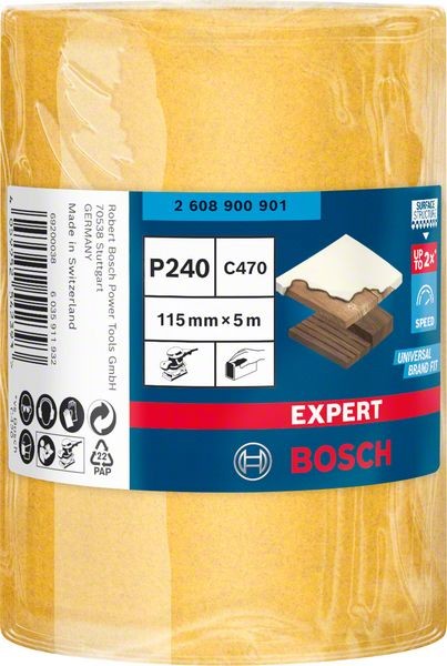 Bosch Professional Expert C470 Schleifpapierrolle zum Handschleifen, 115 mm, 5 m, G 240 (2608900901)