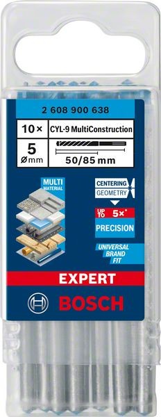Bosch Professional Expert CYL-9 MultiConstruction Bohrer, 5 x 50 x 85 mm, d 5 mm, 10-tlg. (2608900638)