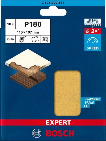 Bosch Professional Expert C470 Schleifpapier mit 6 Löchern für Schwingschleifer, 115 x 107 mm, G 180, 10-tlg. (2608900894)