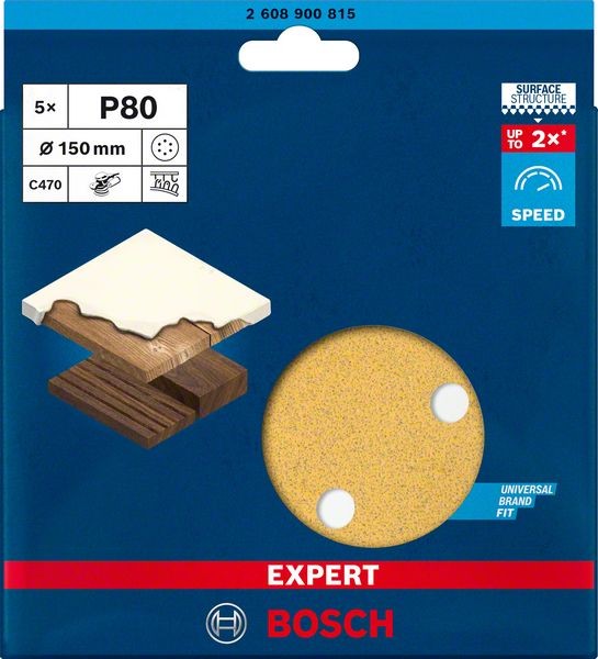 Bosch Professional Expert C470 Schleifpapier mit 6 Löchern für Exzenterschleifer, 150 mm, G 80, 5-tlg. (2608900815)