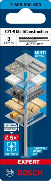 Bosch Professional Expert CYL-9 MultiConstruction Bohrer, 3 x 40 x 70 mm, d 2,8 mm (2608900600)