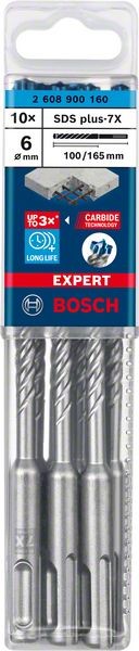 Bosch Professional Expert SDS plus-7X Hammerbohrer, 6 x 100 x 165 mm, 10-tlg.  (2608900160) | Bosch Professional EXPERT Zubehör | Zubehör