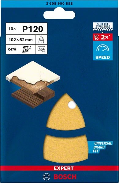 Bosch Professional Expert C470 Schleifpapier mit 11 Löchern für Multischleifer, 102 x 62 mm, 93 mm, G 120, 10-tlg. (2608900888)