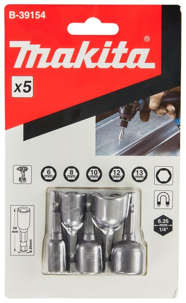 Makita 5 tlg. Stecknussset 1/4" Sechskant: SW6, 8, 10, 12, 13mm (B-39154)