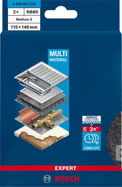 Bosch Professional Expert N880 Vliespad zum Handschleifen, 115 x 140 mm, Medium S, 2-tlg. (2608901219)