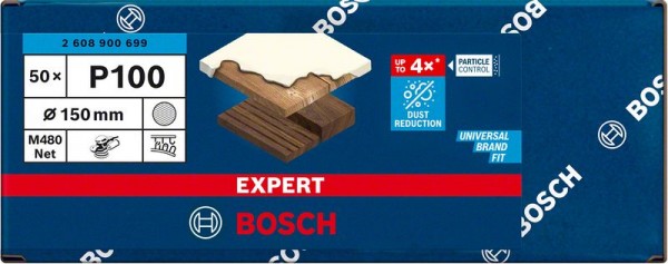 Bosch Professional Expert M480 Schleifnetz für Exzenterschleifer, 150 mm, G 100, 50 Stück (2608900699)