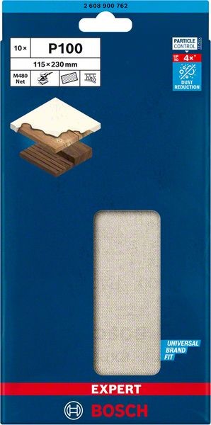 Bosch Professional Expert M480 Schleifnetz für Schwingschleifer, 115 x 230 mm, G 100, 10-tlg. (2608900762)