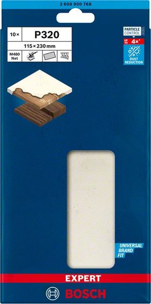 Bosch Professional Expert M480 Schleifnetz für Schwingschleifer, 115 x 230 mm, G 320, 10-tlg. (2608900768)
