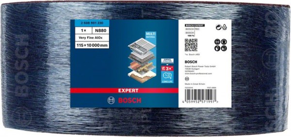Bosch Professional Expert N880 Vliesrolle zum Handschleifen, 115 mm x 10 m, sehr fein A (2608901230)