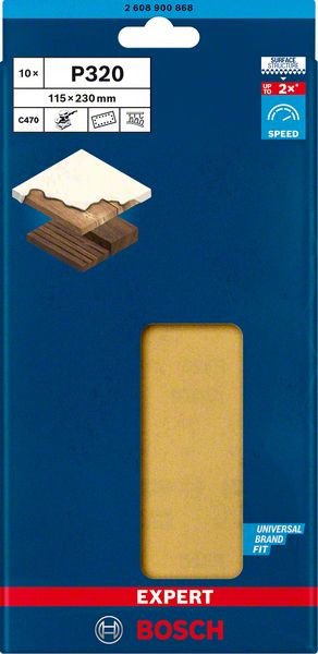 Bosch Professional Expert C470 Schleifpapier mit 14 Löchern für Schwingschleifer, 115 x 230 mm, G 320, 10-tlg. (2608900868)