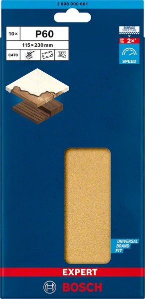 Bosch Professional Expert C470 Schleifpapier mit 14 Löchern für Schwingschleifer, 115 x 230 mm, G 60, 10-tlg. (2608900861)