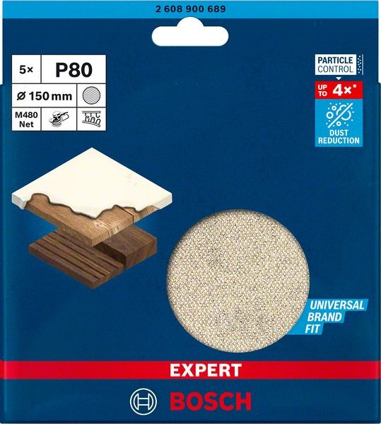 Bosch Professional Expert M480 Schleifnetz für Exzenterschleifer, 150 mm, G 80, 5 Stück (2608900689)