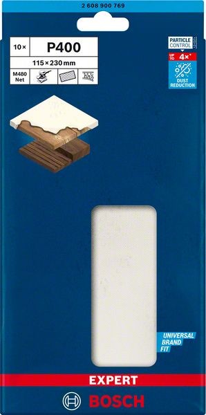 Bosch Professional Expert M480 Schleifnetz für Schwingschleifer, 115 x 230 mm, G 400, 10-tlg. (2608900769)