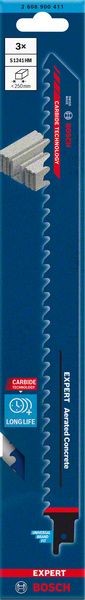 Bosch Professional Expert ‘Aerated Concrete’ S 1241 HM Säbelsägeblatt, 3 Stück (2608900411)