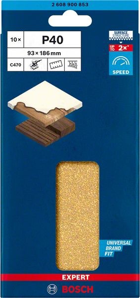 Bosch Professional Expert C470 Schleifpapier mit 8 Löchern für Schwingschleifer, 93 x 186 mm, G 40, 10-tlg. (2608900853)