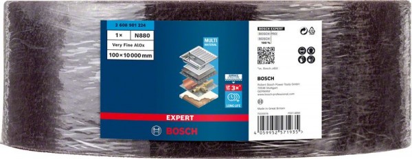 Bosch Professional Expert N880 Vliesrolle zum Handschleifen, 100 mm x 10 m, sehr fein A (2608901224)