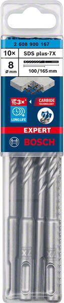 mm, und 165 100 Expert plus-7X SDS | Bosch Schrauben Hammerbohrer, Zubehör x Zubehör 10-tlg. Bohren 8 | (2608900167) x Professional