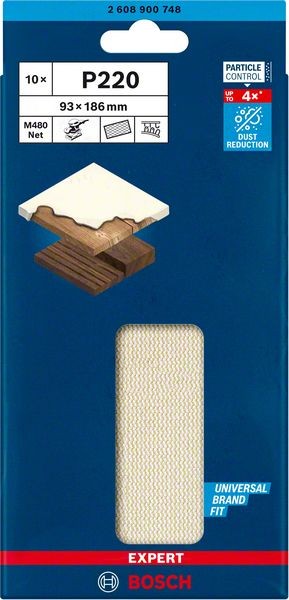 Bosch Professional Expert M480 Schleifnetz für Schwingschleifer, 93 x 186 mm, G 220, 10-tlg. (2608900748)